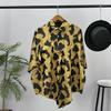 Men's Gold Leopard Print Short Sleeve Shirt, Shiny Satin Button Down Top, Casual Streetwear Oversized Shirt