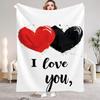 1pc White Blanket Black Red Heart I LOVE YOU Print Comfortable Flannel Blanket for Home Living Room Bedroom Decor Birthday Gift
