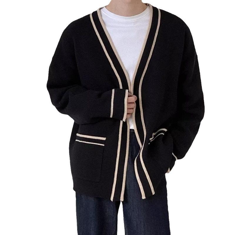 Cardigan sweater men's spring and autumn new V-neck knitted sweater Korean version loose lazy casual trendy thread coat men