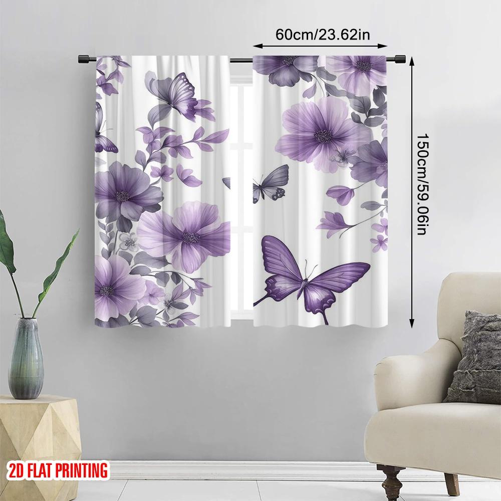 2pcs,2D plane printing Creative Curtains Lavender Flight Polyester Woven (without rod) Room Decor Ldeal for Bedroom, Living