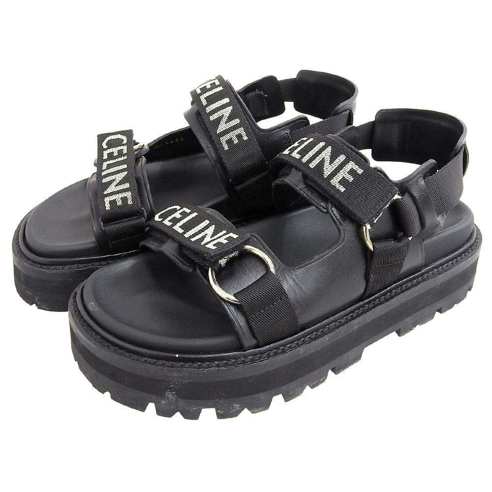 CELINE BULKY Leather and Fabric Sandals, Women's, Black, Size 38 1/2, RM1201 shoes 38 1/2 blackUsed