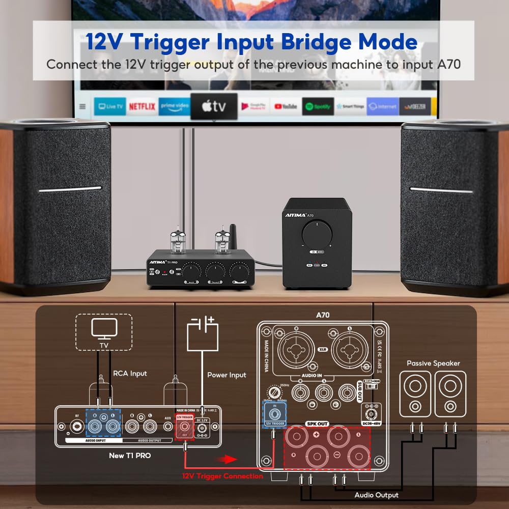 AIYIMA A70 Balanced Stereo Amplifier with TPA3255 Class D Amplifier for Desktop Home Bookshelf XLR RCA Inputs Trigger DC 48V 5A Power Adapter Included
