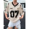 Latest Women's No.07 Letters Printed V-Neck Short Sleeve Summer Soccer Jersey Loose Casual Sports Women's Pajamas T-Shirt Y2k
