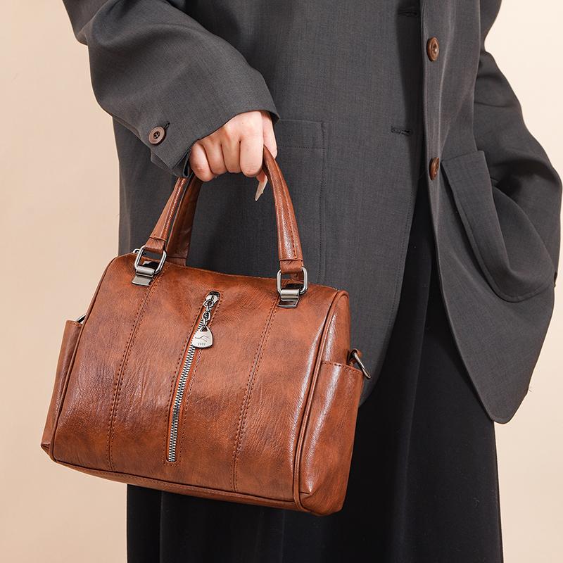 Women's Tote Bag Vintage Top Handle Bag Solid PU Leather Fashi Shoulder Satchel Large Capacity Crossbody Bags Commuter Handbag