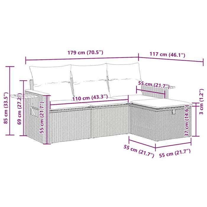 VidaXL Salon de jardin 4 pcs avec coussins gris résine tressée 3325953