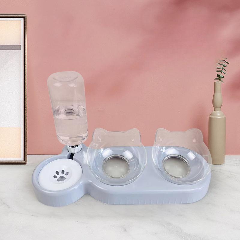 2026 New Elevated Cat Food Bowl Set Non Slip Double Pet Feeder Stainless Steel Dish for Cats and Dogs KTY