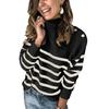 Pull à rayures pour femme, col montant, manches longues