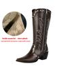 Krazing Po Microfiber Winter Pointed Toe Western Boots Size 43 Metal Rivets Embroidery Thick Heels Mid-calf Boots