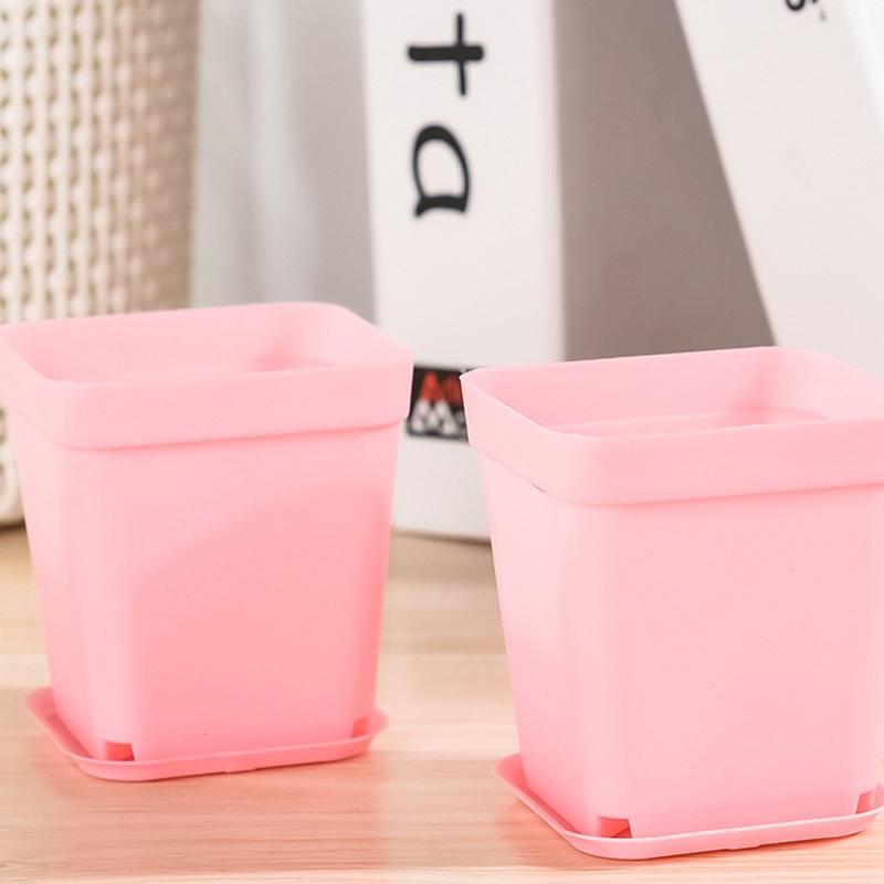 20 Stück/Set Süßigkeitenfarbe 7cm Quadratischer Mini-Blumentopf mit Untertasse Büro Schreibtisch Pflanzenzuchtbehälter Sukkulententopf Garten Baumschulen ZYF