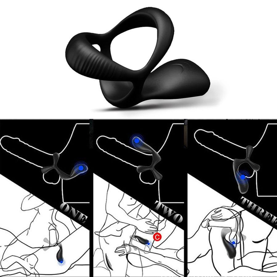 3 In 1 Vibrierender Penisring Männlicher Vibrator Penisring Verzögerung der Ejakulation Hodenmassage Dammstimulator Erwachsenes Sexspielzeug für Männer