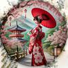 Geisha with Umbrella Japanese Art Poster, Floral Landscape Wall Art Print for Home Garage Decor Tin Sign