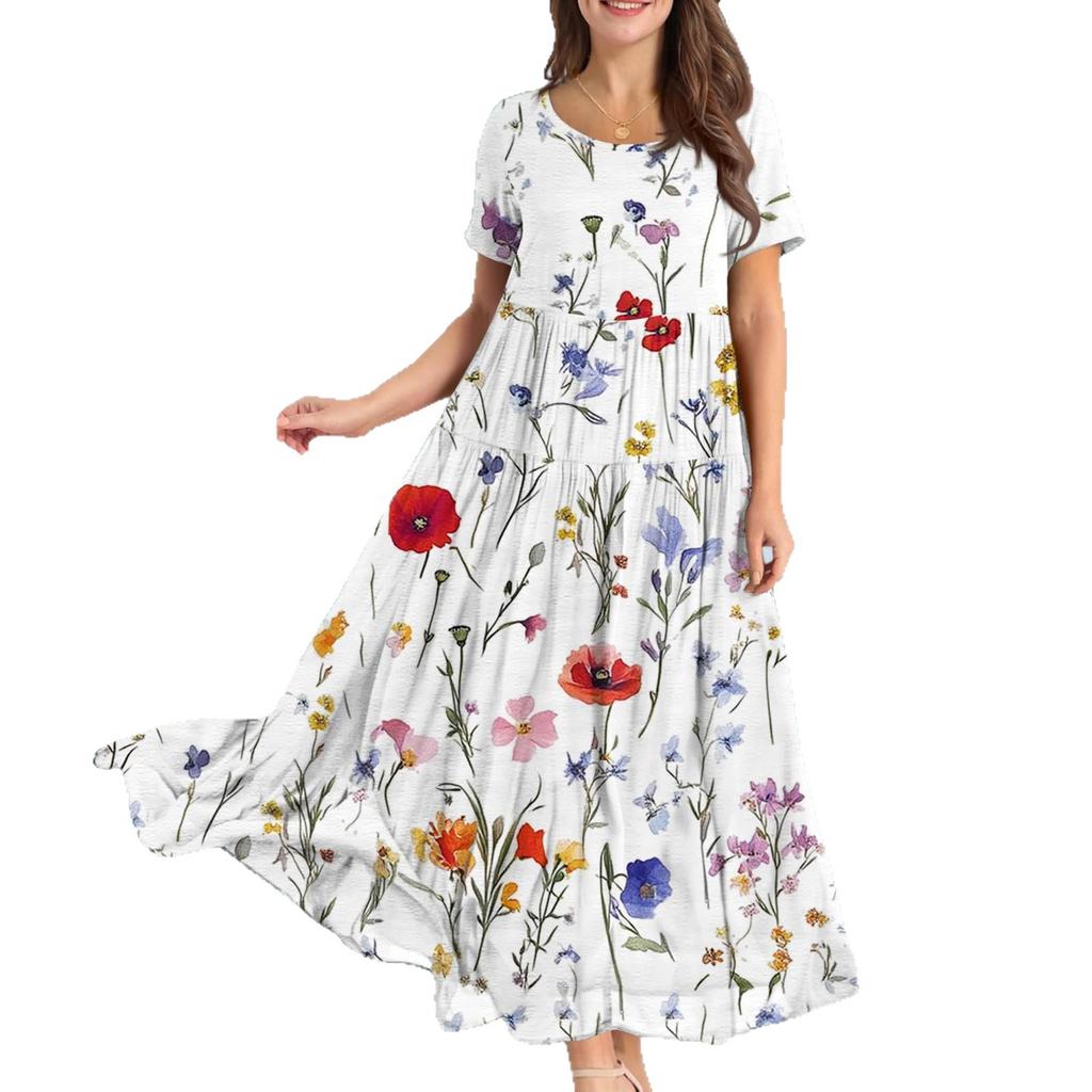2026Y2 Floral Casual Vacation Dress Big Pendulum Medium and Long Dress Women's New Skirt