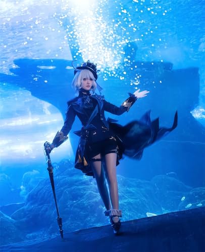 [NOKIJP] Genshin Impact Cosplay Fleena Cosplay Costume, Genshin Impact: The Unbroken Soloist, Water Goddess Cosplay (Black Fleena, M)