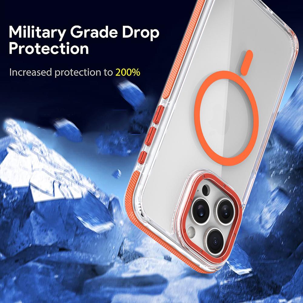 Für iPhone 15 14 13 12 11 Plus Pro Max Hülle Farbiger Rand Magnetische Magsafe Kabellose Ladeabdeckung Transparente Hülle Sturzsicher Fundas