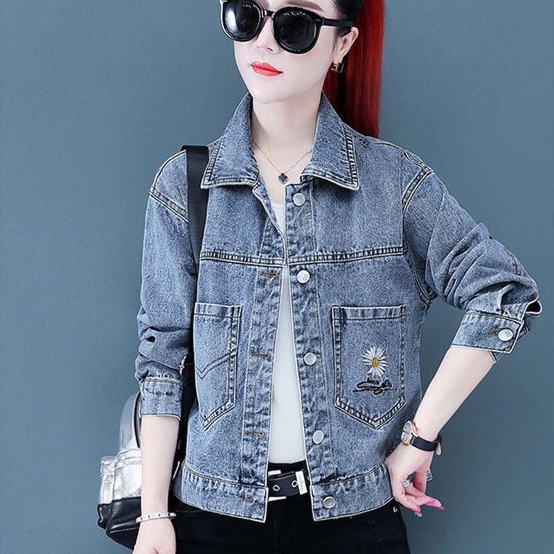 Vintage Crops Trendy Turn Down Collar Jackets Women Basic Solid Outwear Half Sleeve Denim Jacket Women