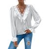 Spring New Elegant Lace Splicing Jacquard Shirt Long Sleeved White Sweet Women Blouse Ruffled Loose Tops Fashion Dots Simple Clothing