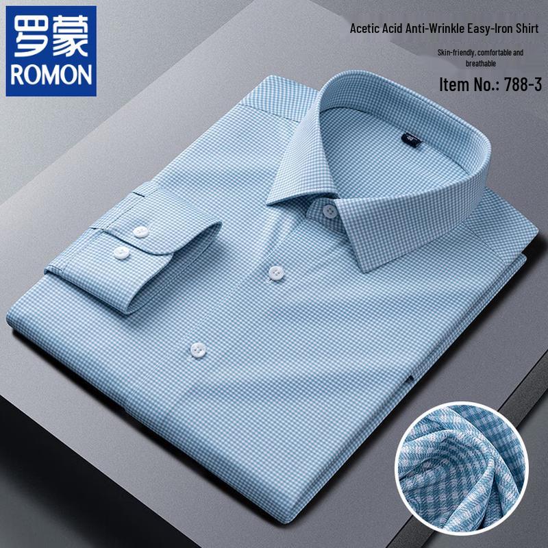 

ROMON Men s Plaid Wrinkle-Resistant Long-Sleeve Shirt 185/108A