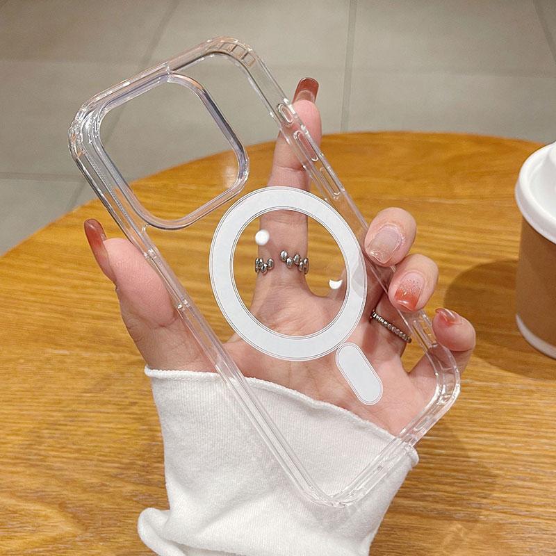 Luxury Magnetic Wireless Charge For Magsafe Case for iPhone 17 16 15 14 13 12 11 Pro XR XS Max Plus Mini Transparent Back Cover
