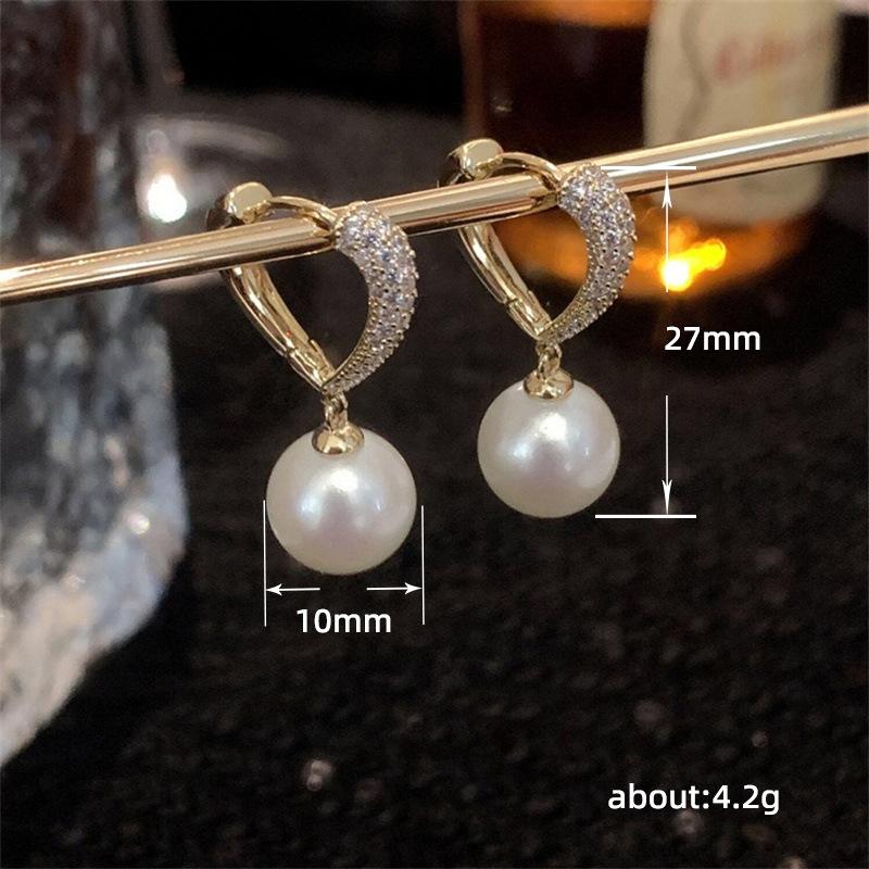 Light Luxury High-End Pearl Earrings, Love Inlaid Zirconium Ear Buckle Earrings, Celebrity Party Earrings For Women