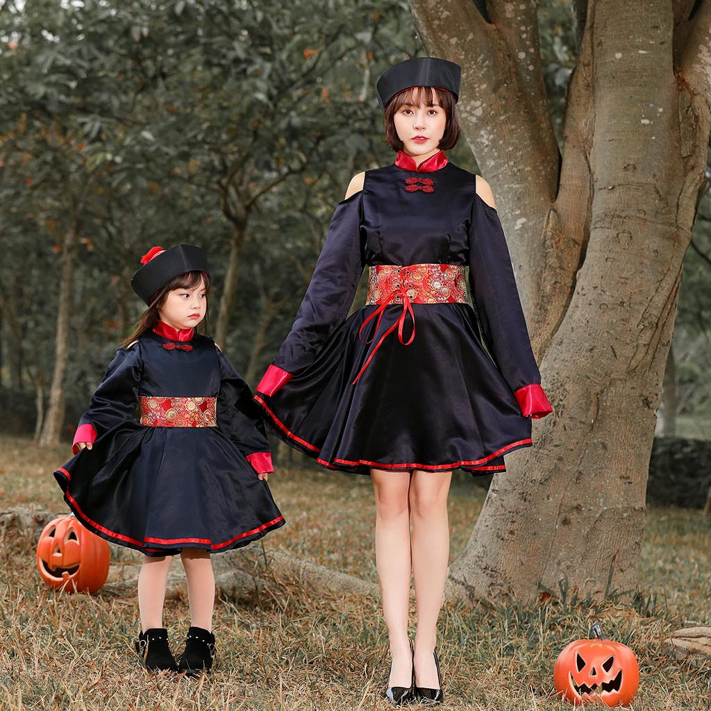 Halloween Cosplay Jiangshi for Girls Jiangshi School Clothing [JUNDOMECY] Kids, Girls, Women, Funny, Chinese, Zombie, Parent-Child Pair, Family,
