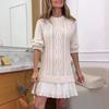 Winter Long Sleeve Twist Knitted Sweater Dress Woman O Neck Ruffle Chiffon Pleated Dresses Fall Solid Warm A-Line Pullover Dress