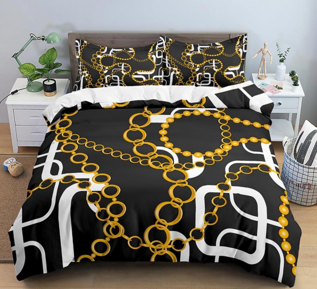 Premium Gold Chain Print Lightweight Down Soft Duvet Cover Set Quen Sized Dimensions Premium Beding Set Microfiber Nordic Style Comfortable Quilt 100*200cm Single