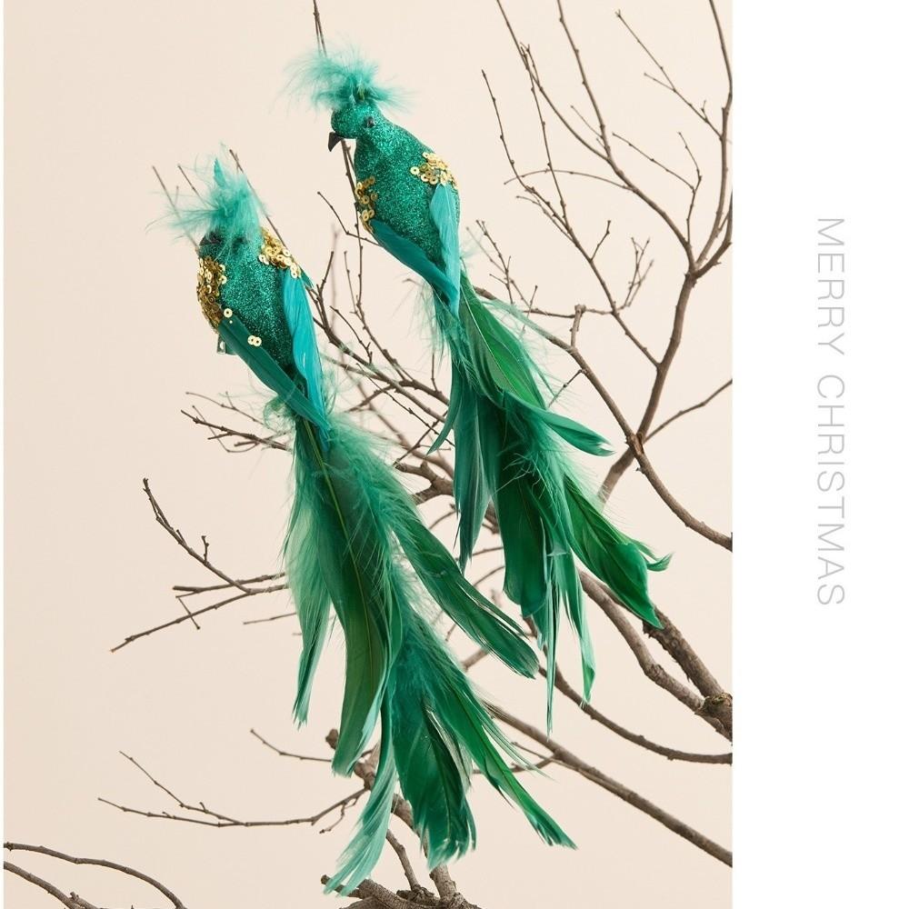 2Pcs/set New Realistic Glitter Christmas Bird Ornaments Glitter Simulate Faux Bird Christmas Tree Decoration Christmas Tree