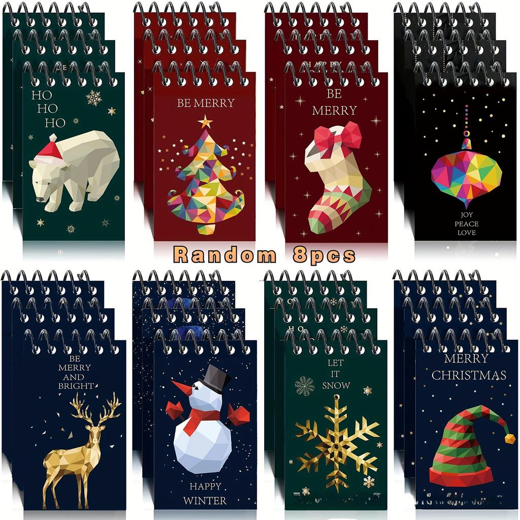 8pcs Christmas Coil Notepads, Festive Paper Journals with Perforated Pages, Ideal for Holiday Gifts and Friends - Assorted Seasonal Designs