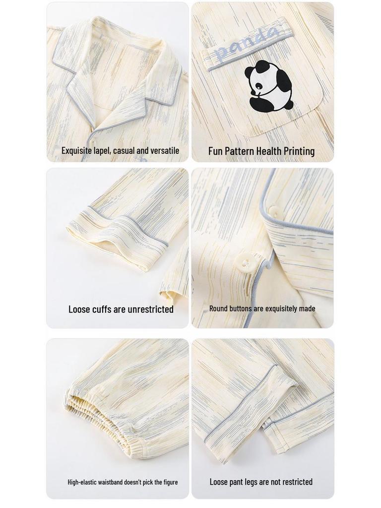 Couple's Korean Style Cotton Pajama Set with Long Sleeve Lapel Cardigan and Chest Pads for Plus Size Women and Men – Autumn/Winter Homewear.