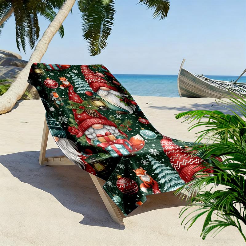 Christmas Gnomes Print Beach Towel, Large Soft Quick Dry Towel for Beach Camping Swimming