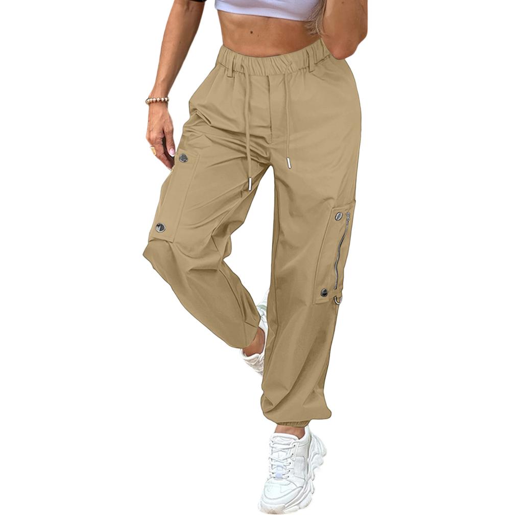 Ladies' Pocket Drawstring Work Pants, Casual Pants, Wide Leg Pants