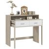 Konsolentisch mit Schiebeplatte und 2 Schubladen, Flurtisch mit Stauraum, 95B x 35T x 87H cm, Eichenoptik