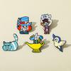 Cute Creative Alice In Wonderland Mad Hatter Metal Badge Striped Cat Teapot Bird Alloy Brooch