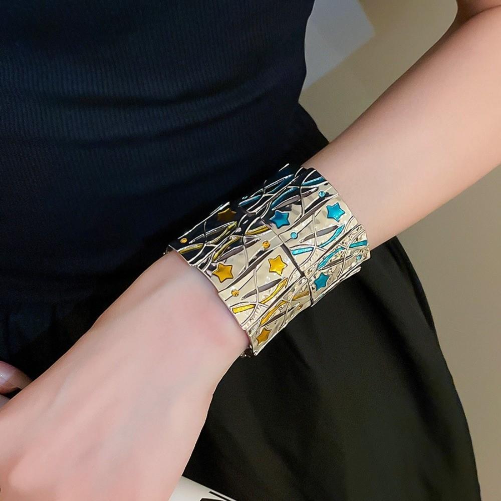 Blue/Yellow Star Zinc Zinc Alloy Bracelet Hand Ring Women's Hand Bracelet Elastic Square Star Bangle  Girl
