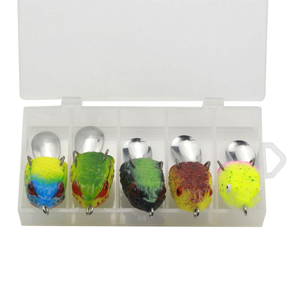 

5pcs Soft Fishing Lure Double Hide Hook Artificial Lifelike Thunder Frog Lure Bionic Fishing Bait Fishing Wobbler for Pike Bass