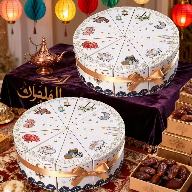 10Pcs/set Ramadan Countdown Calendar Gift Box Cake Shaped Eid Mubarak Candy Snack Packaging Box Muslim Party Decor Supplies