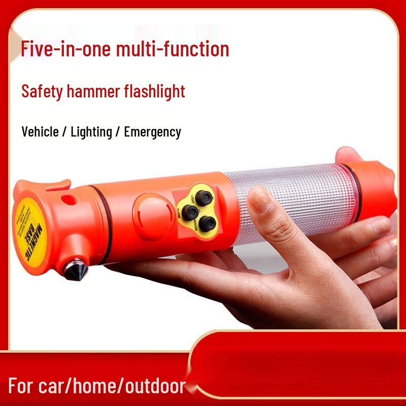 Multifunctional Car Safety Hammer with Alarm Flashlight One Size