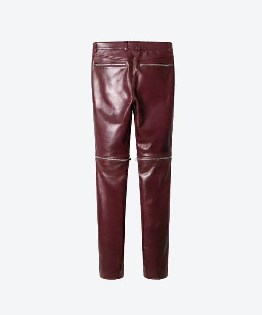 UNTAGE Leather Zipper Slim Trousers [Burgundy (Unisex)]_Uth-Fp34