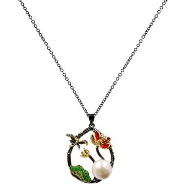 Elegant Necklace for Women Classic Peony Flower Dragonfly Enamel Creative Animal Plant Pendant Necklace Wild Sweater Chain