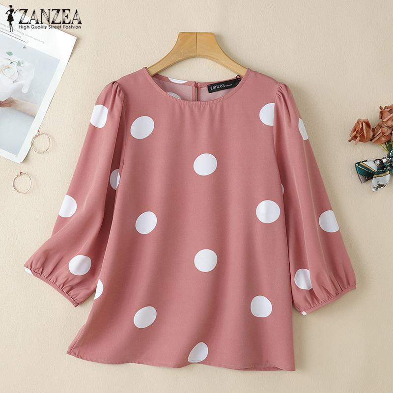 ZANZEA Polka Dot Print Summer Casual 3/4 Sleeve Women Blouse
