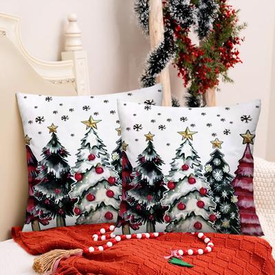 1pc Colorful Christmas Tree Decoration Throw Pillow Covers, Tree Lights Stars Decorative Christmas Pillowcase, Christmas