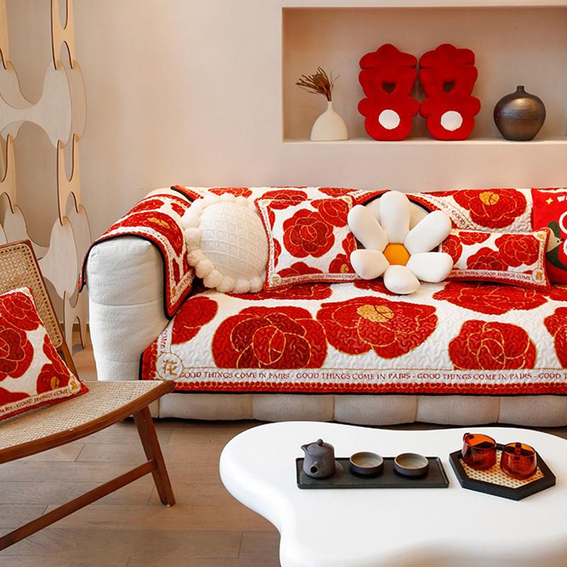 Modern Style Short Plush Sofa Cover Floral Pattern Winter Warmth Couch Cushion Home Living Room Decoration Anti-slip Slipcover