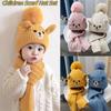 Plush Wool Beanie Cartoon Warm Knitted Cap All-match Bear Children Scarf Hat Set  Cloth Accessories