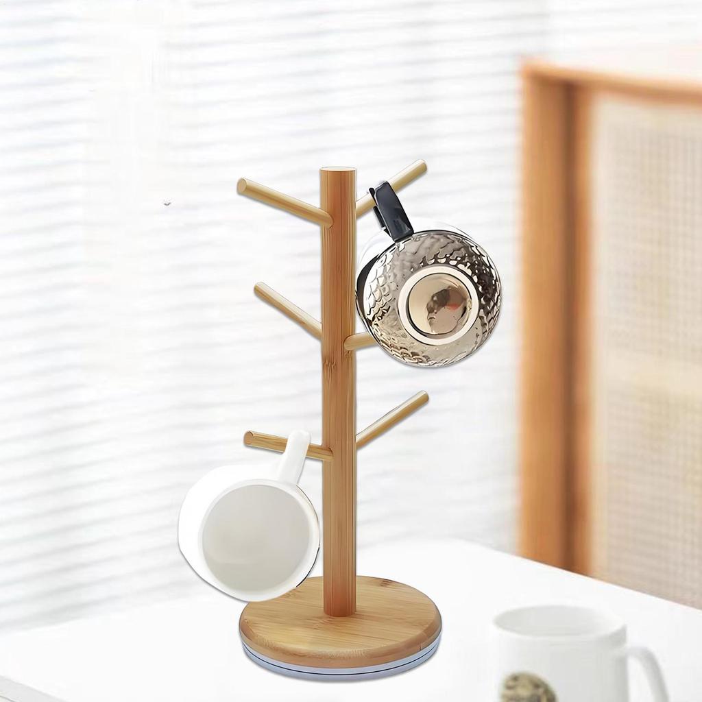 Hölzerner Becher Hänge-Präsentationsständer Trinkgläser Regal mit 6 Haken Baumform Holz Kaffee Tee Tasse Aufbewahrungshalter Ständer