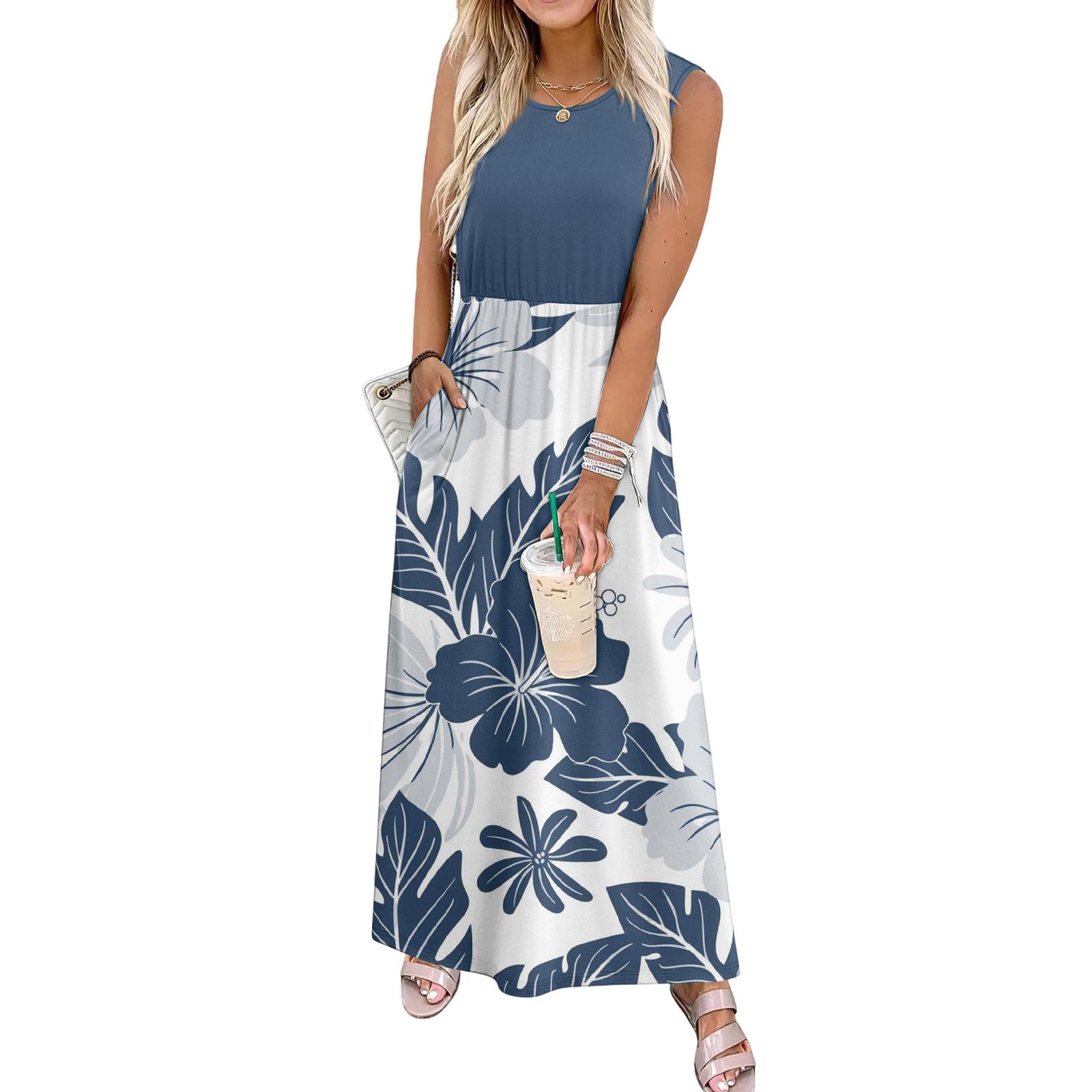 

Ladies Floral Print Casual And Fashionable Waist Cinched Sleeveless Dress XXL