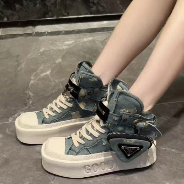 Fashion Shoes for Women  Women's Ankle Boots Trendy Retro Denim High-top Women Shoes High-quality Platform Luxury Lady Shoes Botas Mujer