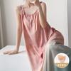 Anti-bump cotton silk suspender nightdress women's summer thin plant flower high-end loungewear with chest pad dress