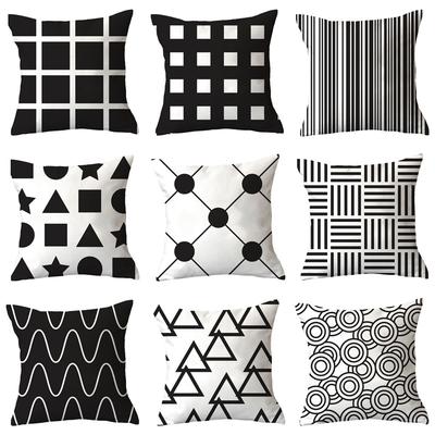 Plain Color Simple New Black Geometric Plush Pillowcase Home Fabric Sofa Pillow Cushion Cover