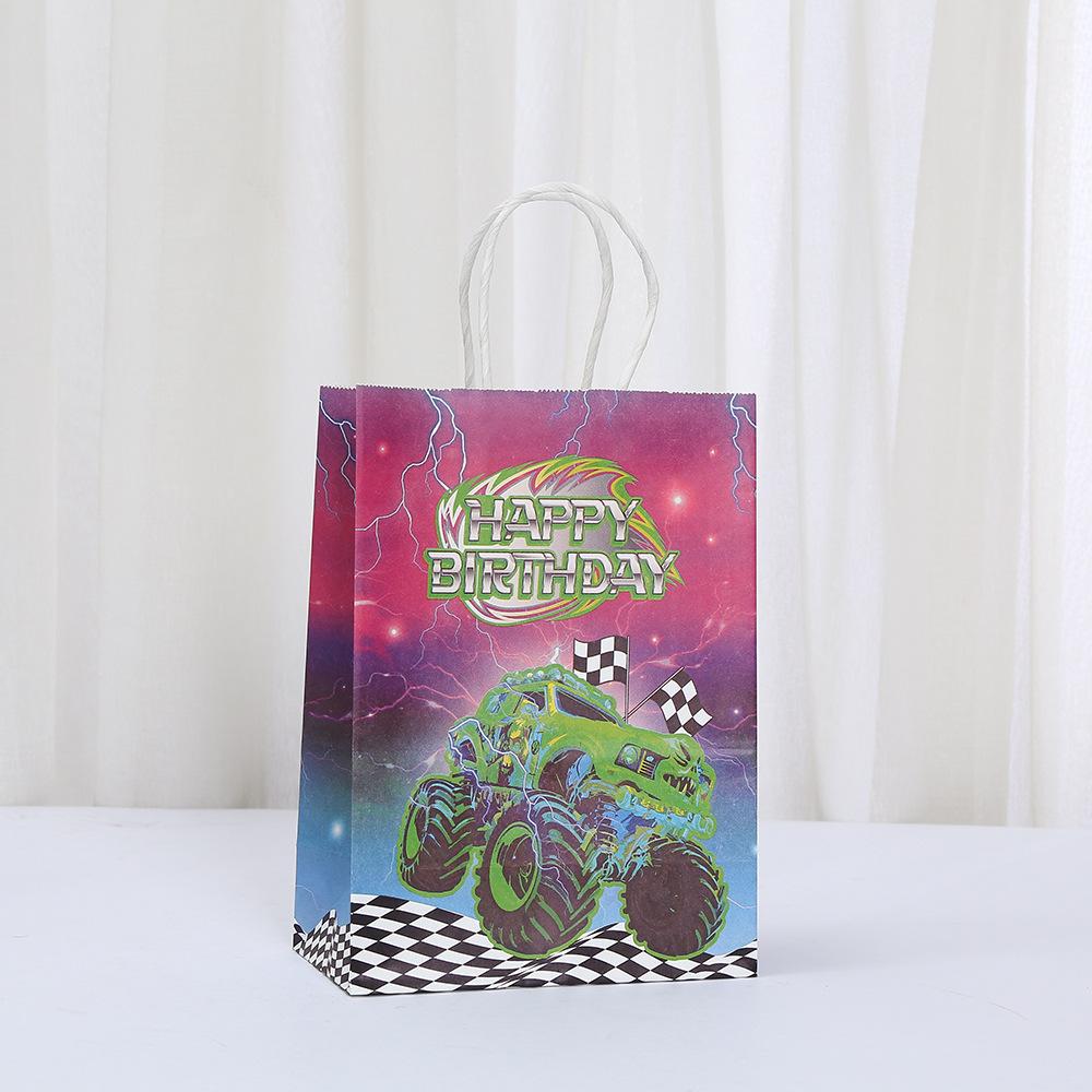 12/30pcs Monster Truck Happy Birthday Paper Tote Bags Reusable Favor Bags for Kids Party Candy Cookies Gifts Classroom Return
