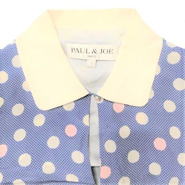 PAUL & JOE 100% Silk Polka Dot Short Sleeve Dress/Women’s Size S/36/Blue Tone/Side Zip Collared(USED)